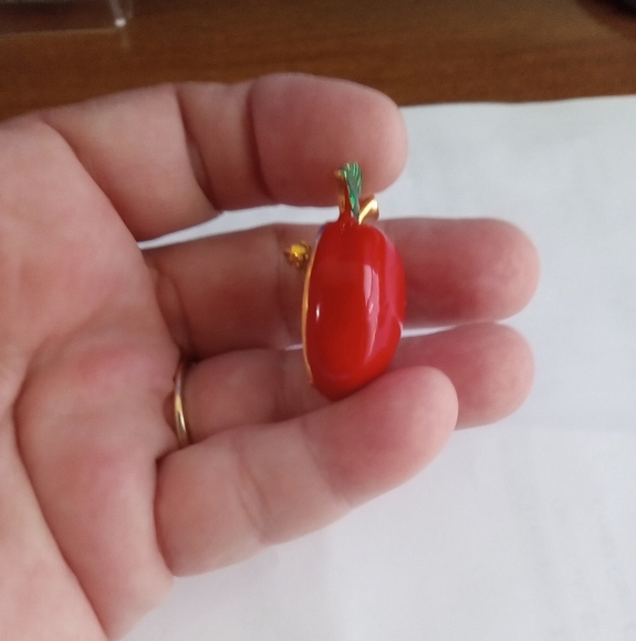 Red Apple Enamel With Rhinestone Bite Pin Brooch Teacher Gift - Picture 7 of 8